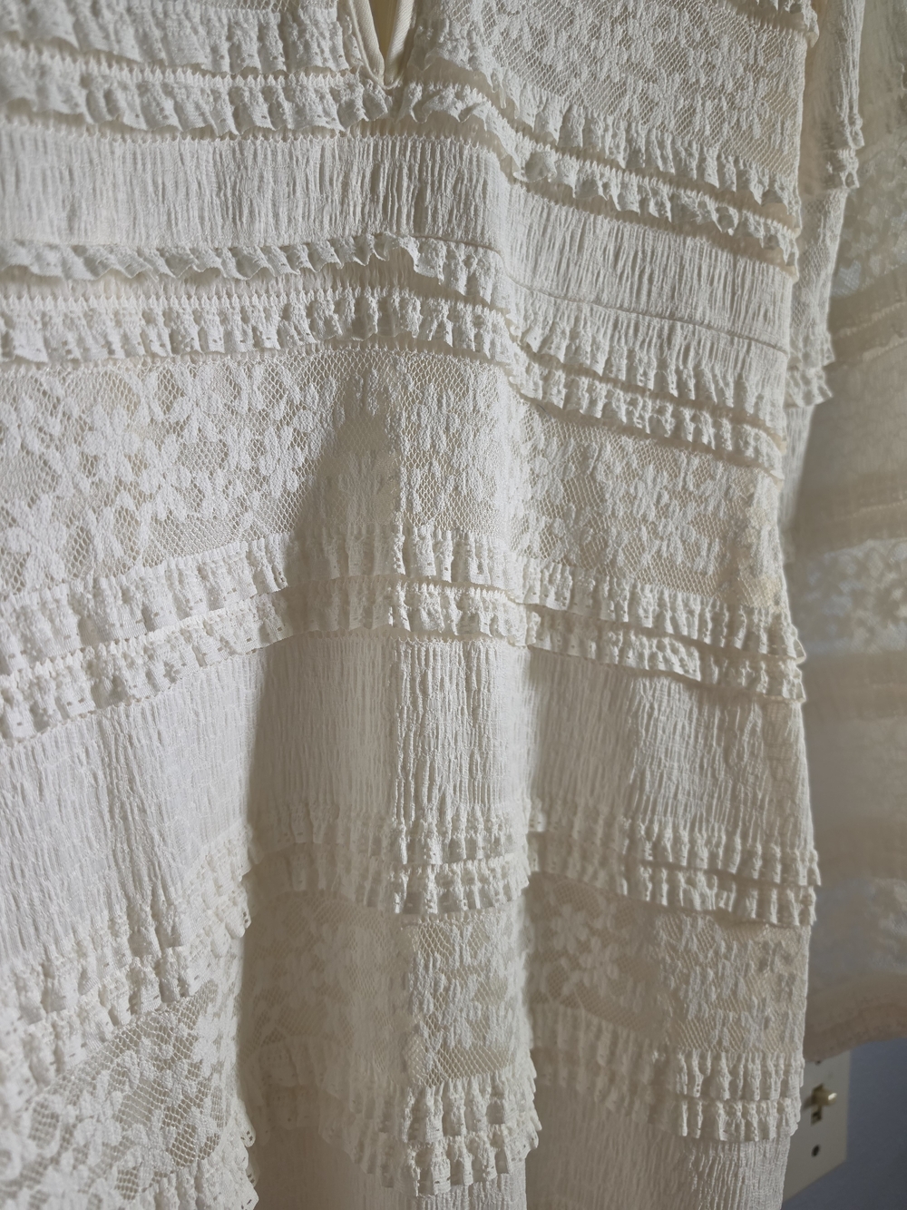 12th Tribe Cream Midi Dress with Textured Lace Panels - Picture 3 of 3
